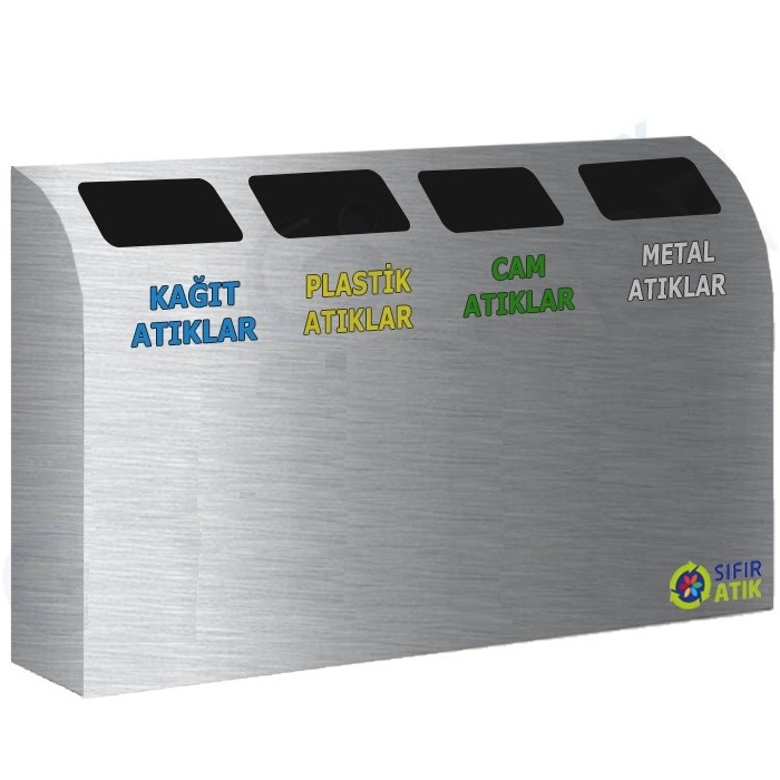 Paslanmaz çelik iç kovalı pil atık bölmeli dörtlü sıfır atık kutusu